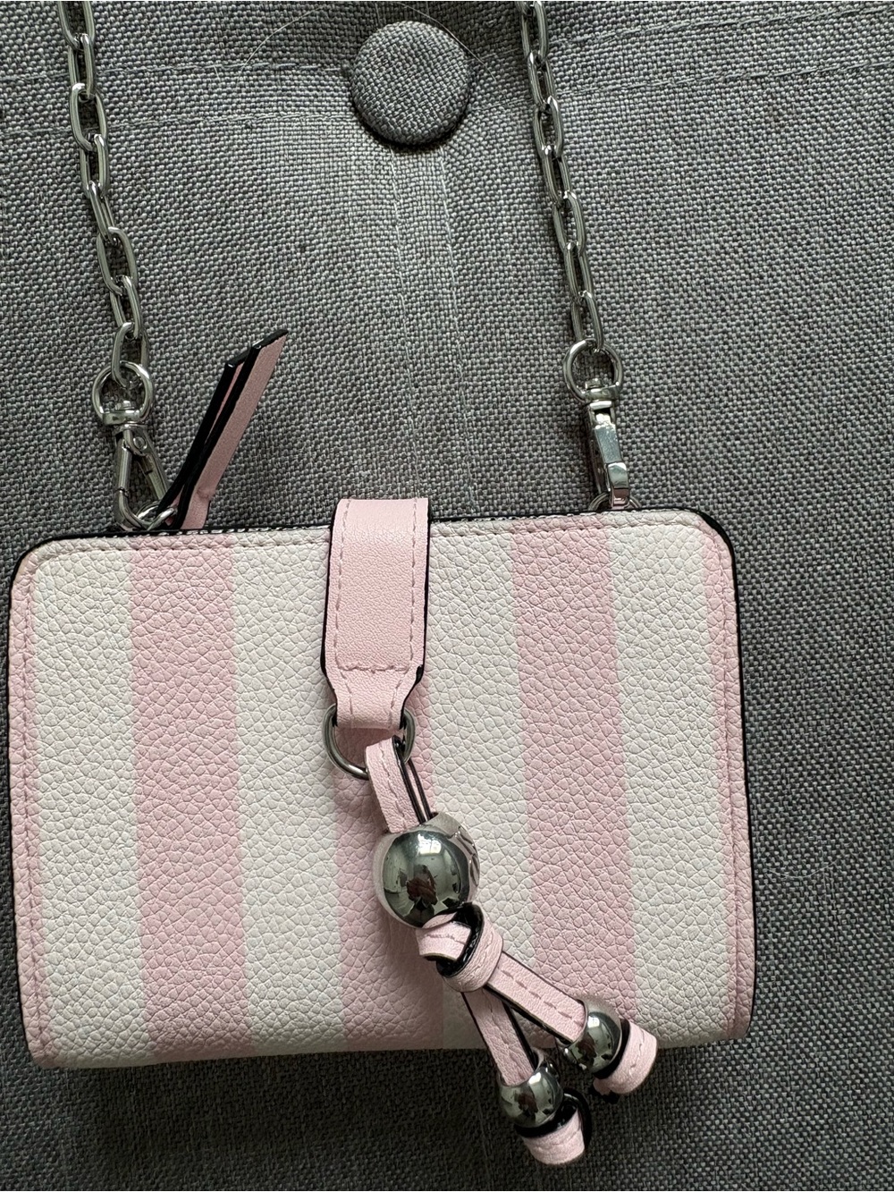 Victoria Secret Pink and White Striped Mini Crossbody Wallet with Chain Strap